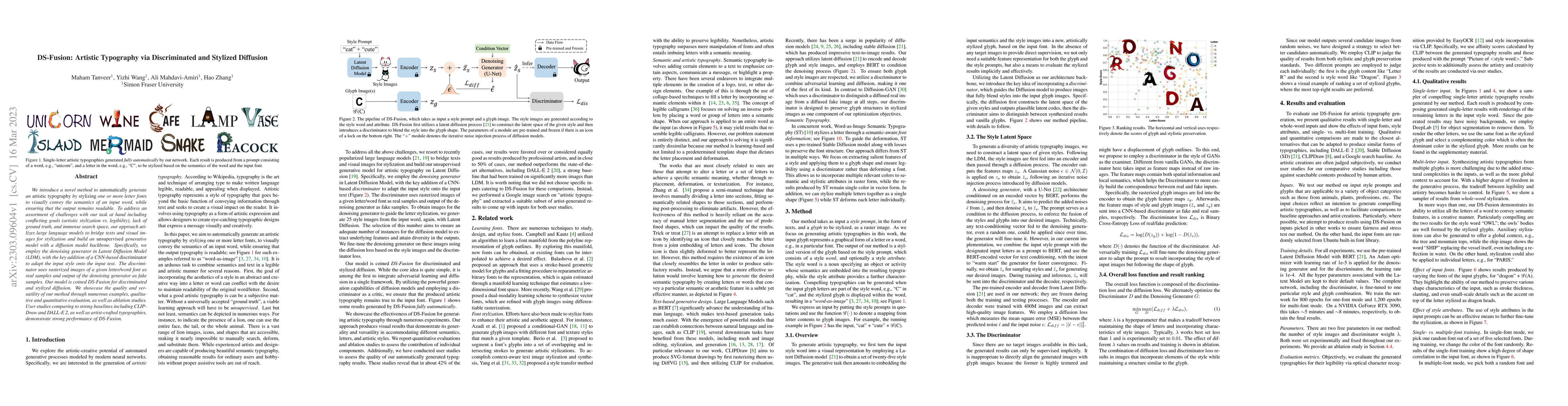 Thumbnail for DS-Fusion: Artistic Typography via Discriminated and Stylized Diffusion