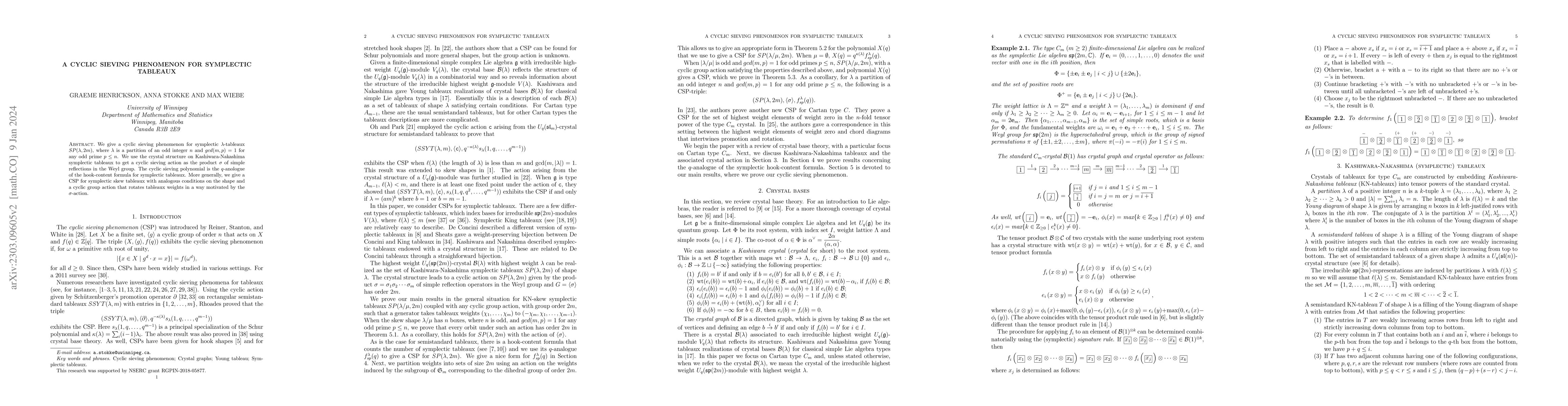 Thumbnail for A cyclic sieving phenomenon for symplectic tableaux