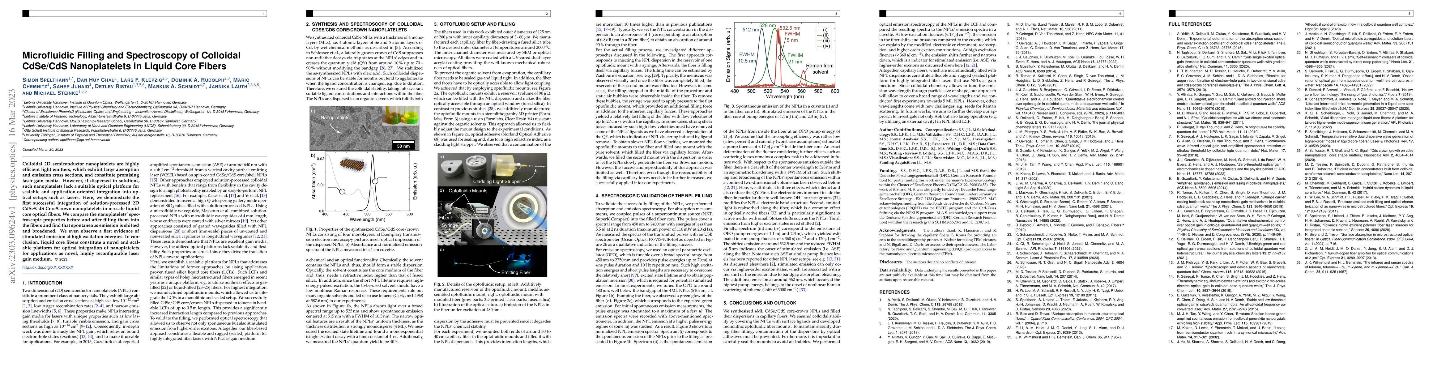 Thumbnail for Microfluidic Filling and Spectroscopy of Colloidal CdSe/CdS
  Nanoplatelets in Liquid Core Fibers
