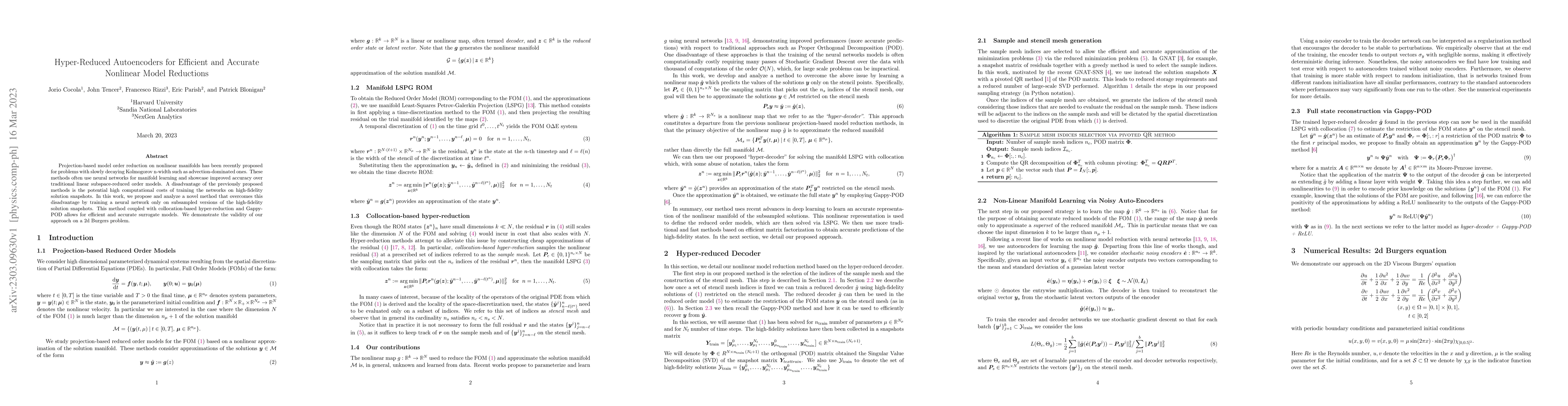 Thumbnail for Hyper-Reduced Autoencoders for Efficient and Accurate Nonlinear Model
  Reductions