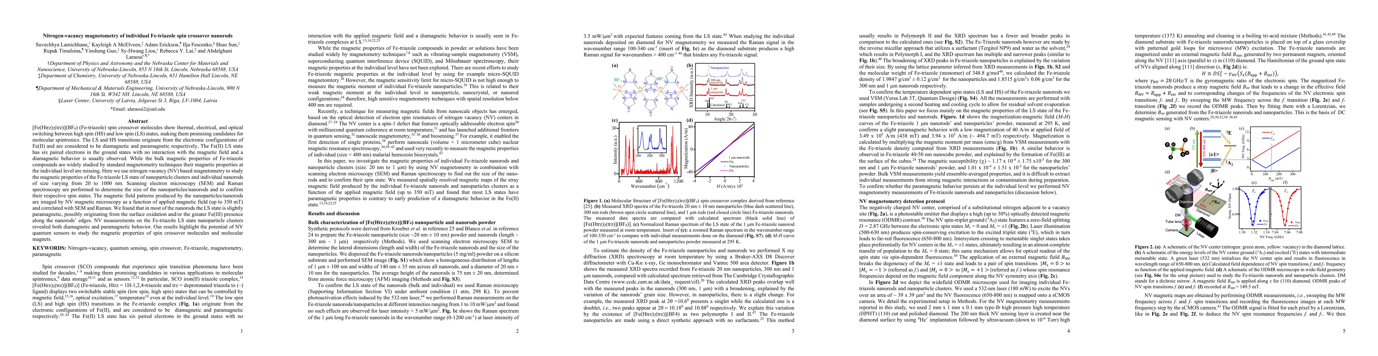 Thumbnail for Nitrogen-vacancy magnetometry of individual Fe-triazole spin crossover
  nanorods