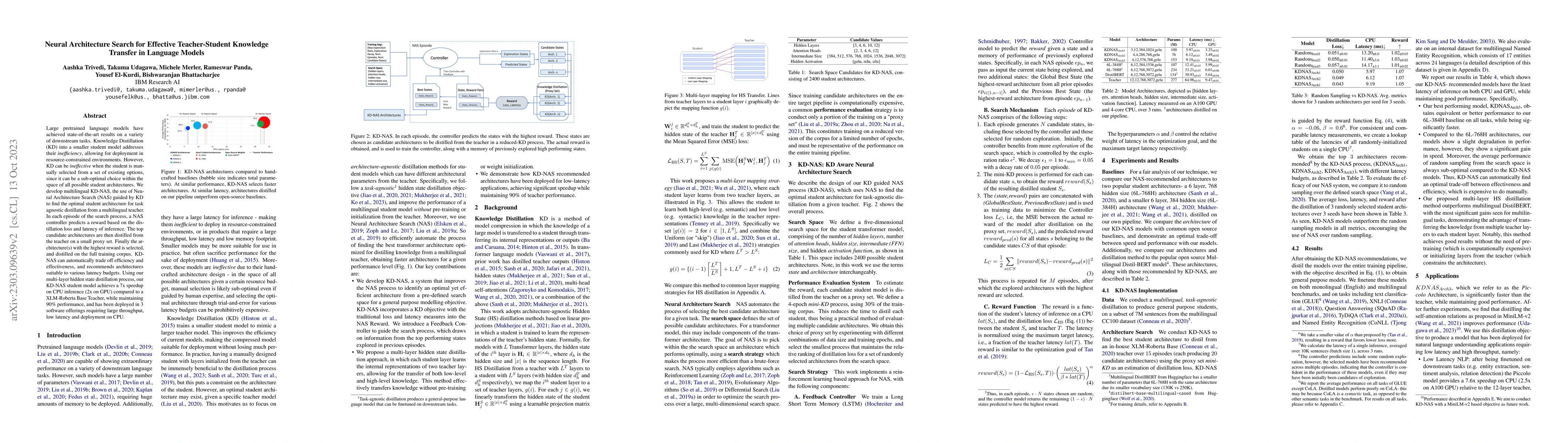 Thumbnail for Neural Architecture Search for Effective Teacher-Student Knowledge
  Transfer in Language Models