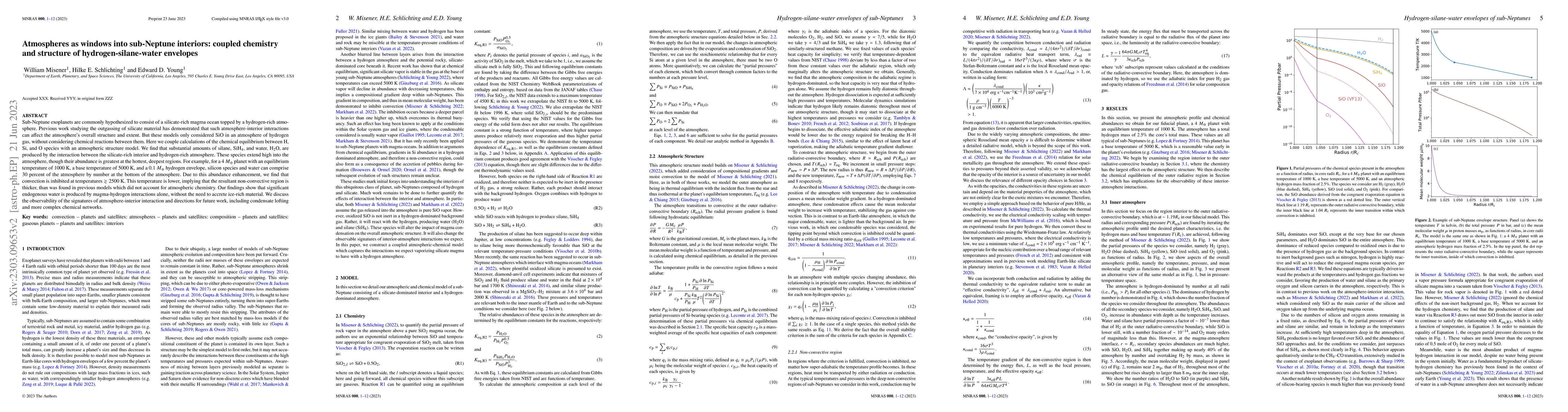 Thumbnail for Atmospheres as windows into sub-Neptune interiors: coupled chemistry and
  structure of hydrogen-silane-water envelopes