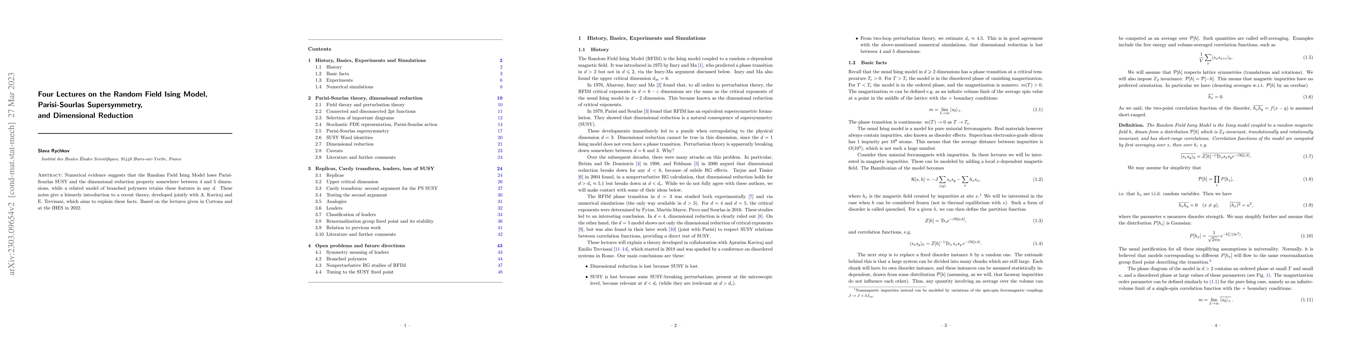 Thumbnail for Four Lectures on the Random Field Ising Model, Parisi-Sourlas
  Supersymmetry, and Dimensional Reduction