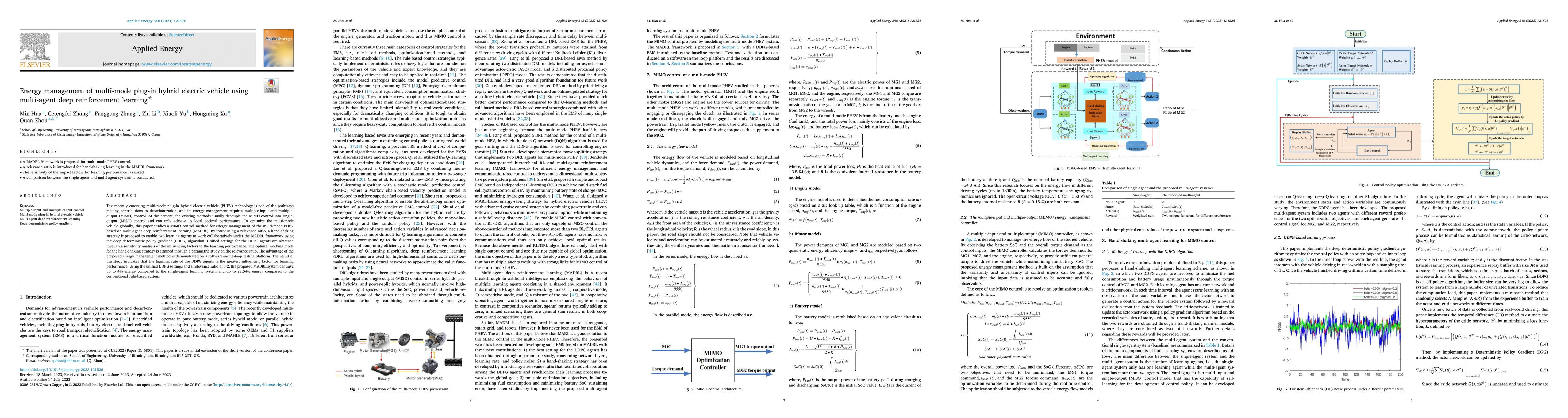 Thumbnail for Energy Management of Multi-mode Plug-in Hybrid Electric Vehicle using
  Multi-agent Deep Reinforcement Learning