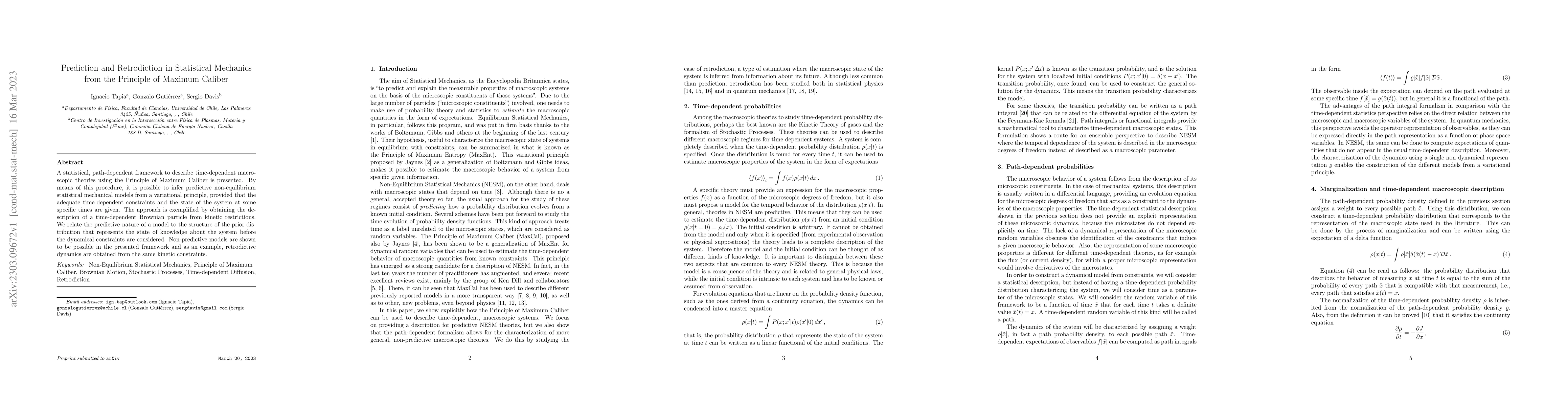 Thumbnail for Prediction and Retrodiction in Statistical Mechanics from the Principle
  of Maximum Caliber