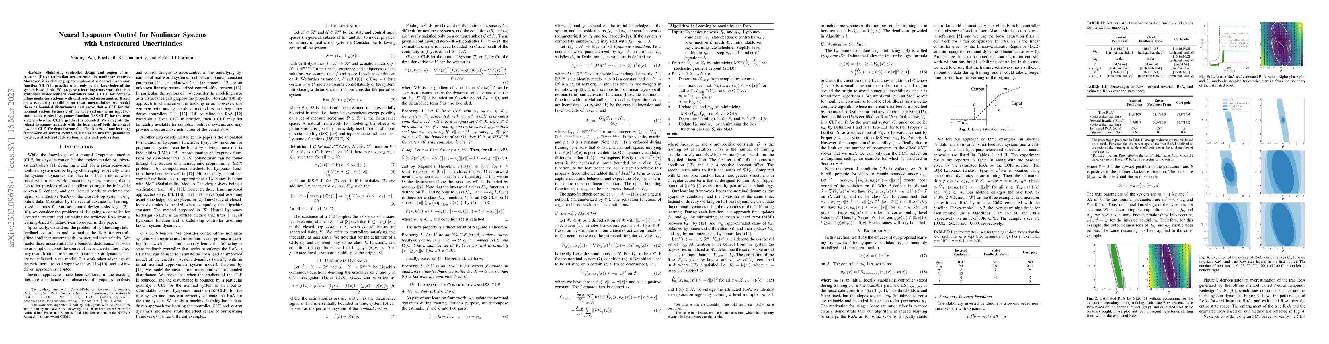 Thumbnail for Neural Lyapunov Control for Nonlinear Systems with Unstructured
  Uncertainties