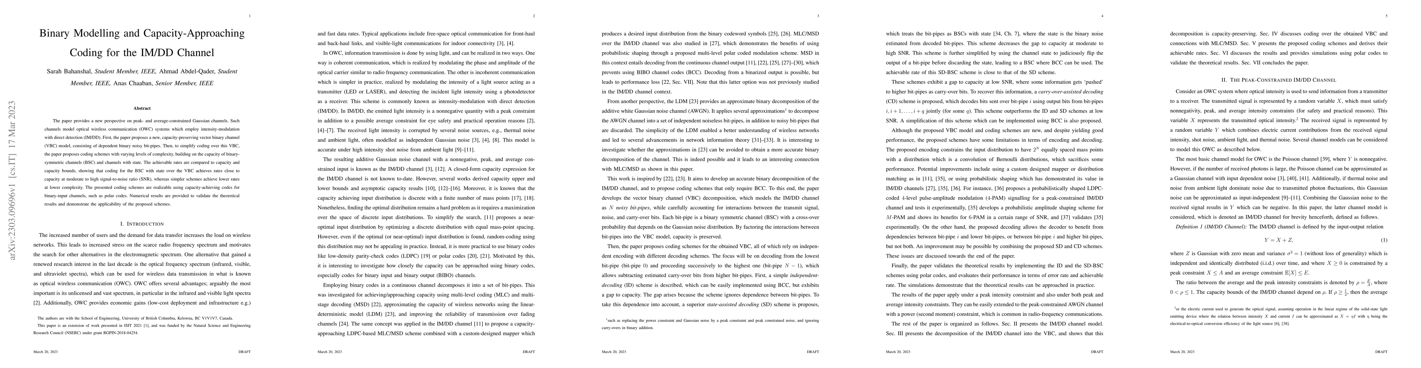 Thumbnail for Binary Modelling and Capacity-Approaching Coding for the IM/DD Channel