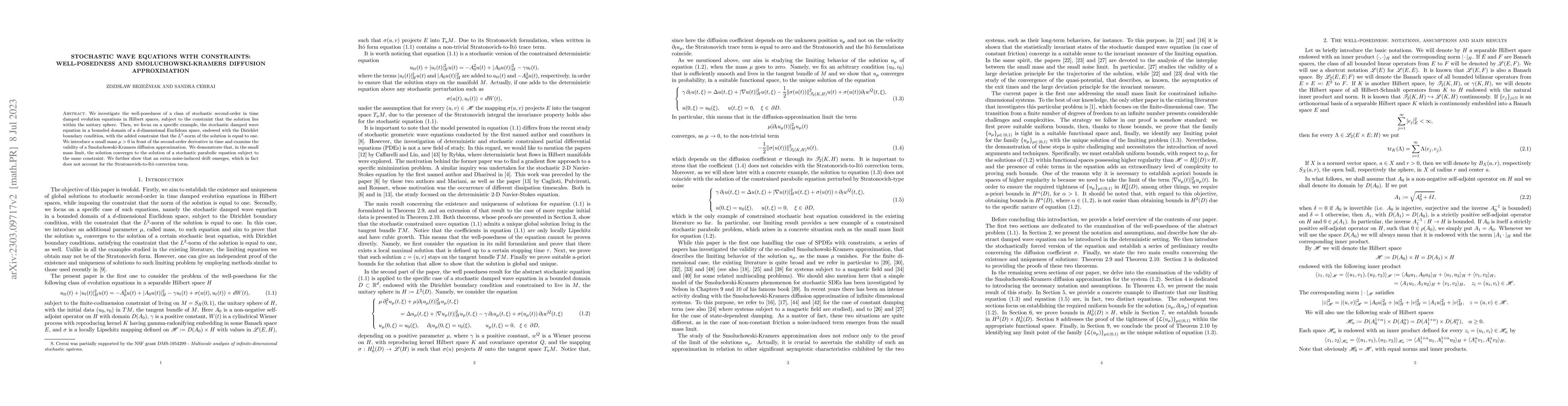 Thumbnail for Stochastic wave equations with constraints: well-posedness and
  Smoluchowski-Kramers diffusion approximation