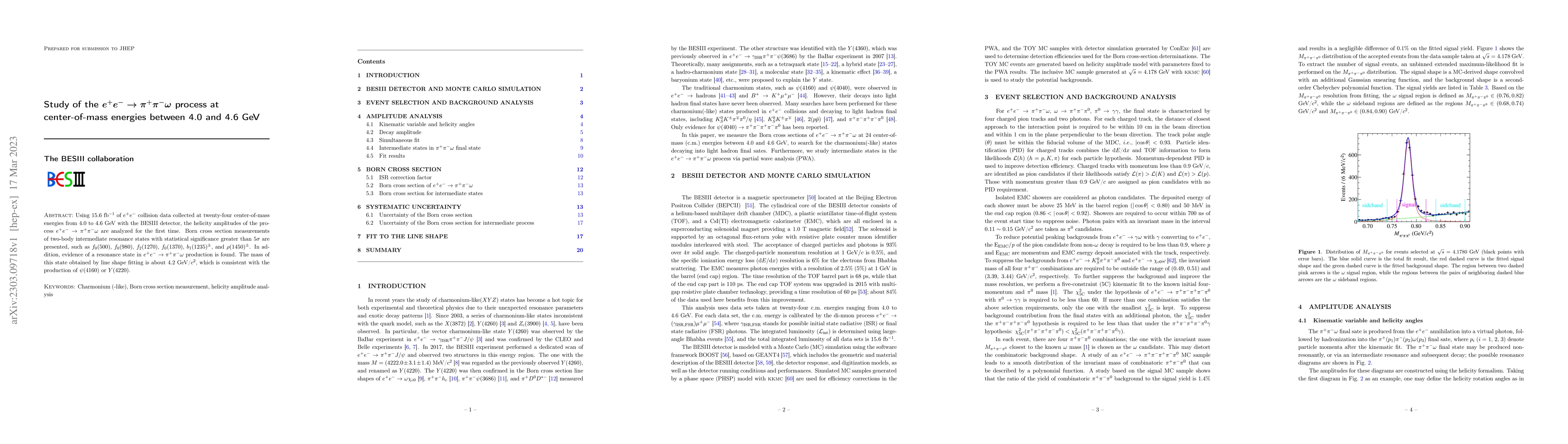 Thumbnail for Study of the $e^+e^- \to \pi^{+}\pi^{-}\omega$ process at center-of-mass
  energies between 4.0 and 4.6 GeV