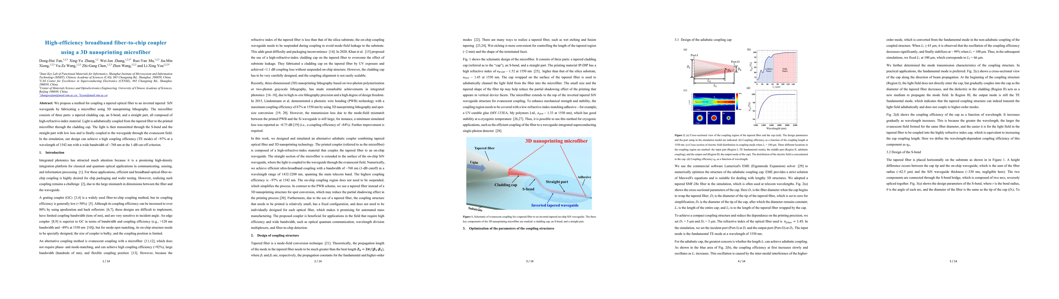 Thumbnail for High-efficiency broadband fiber-to-chip coupler using a 3D nanoprinting
  microfiber