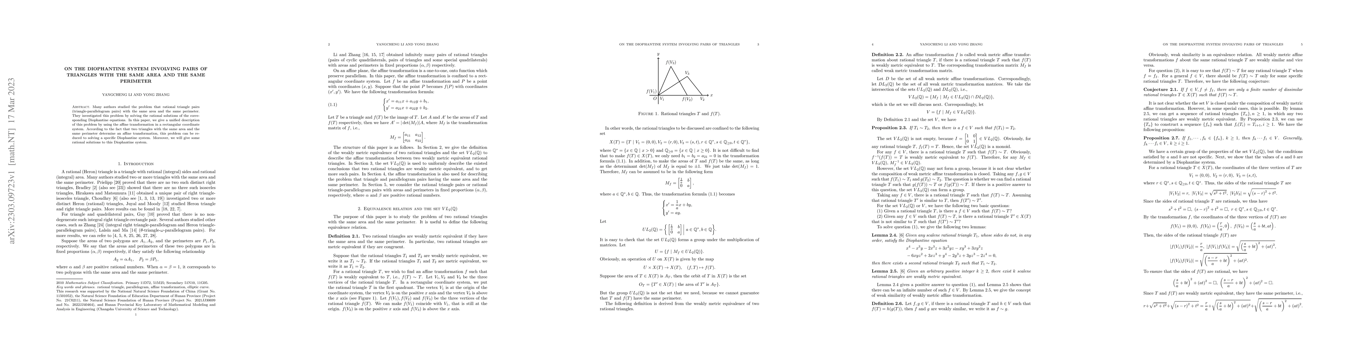 Thumbnail for On the Diophantine system involving pairs of triangles with the same
  area and the same perimeter