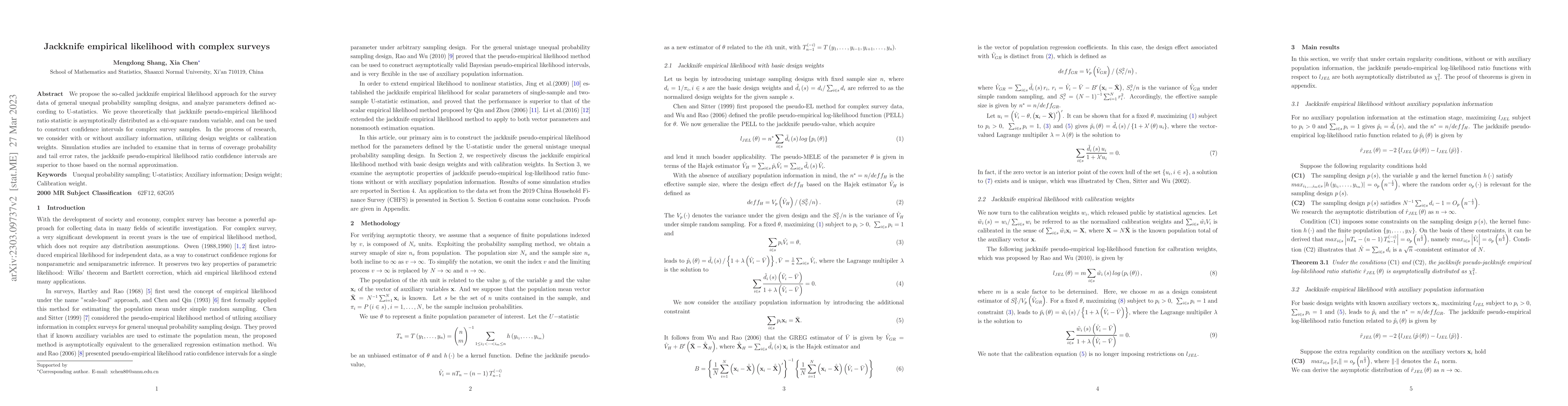 Thumbnail for Jackknife empirical likelihood with complex surveys