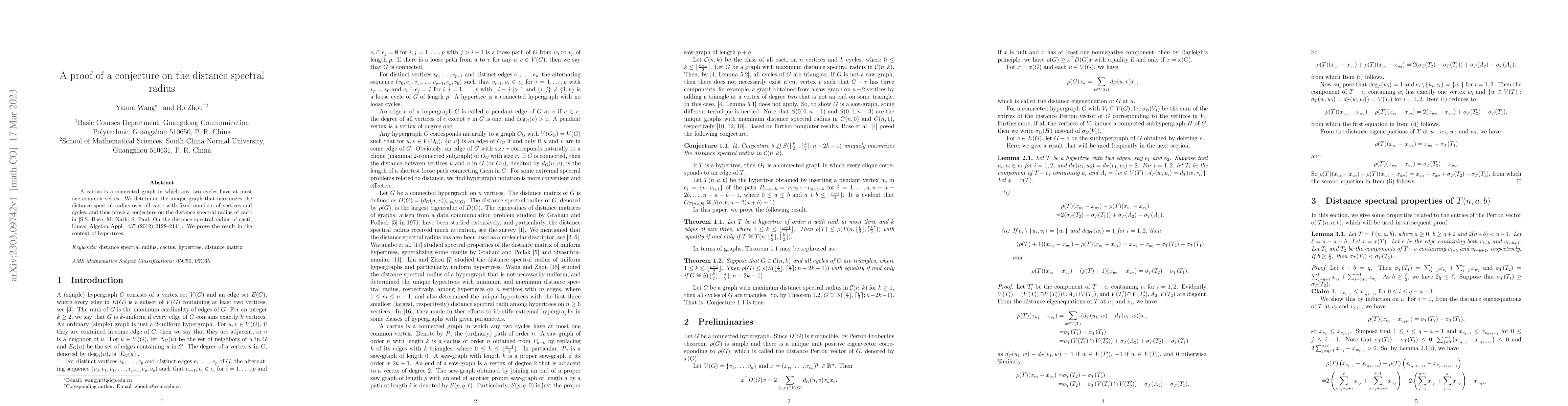 Thumbnail for A proof of a conjecture on the distance spectral radius