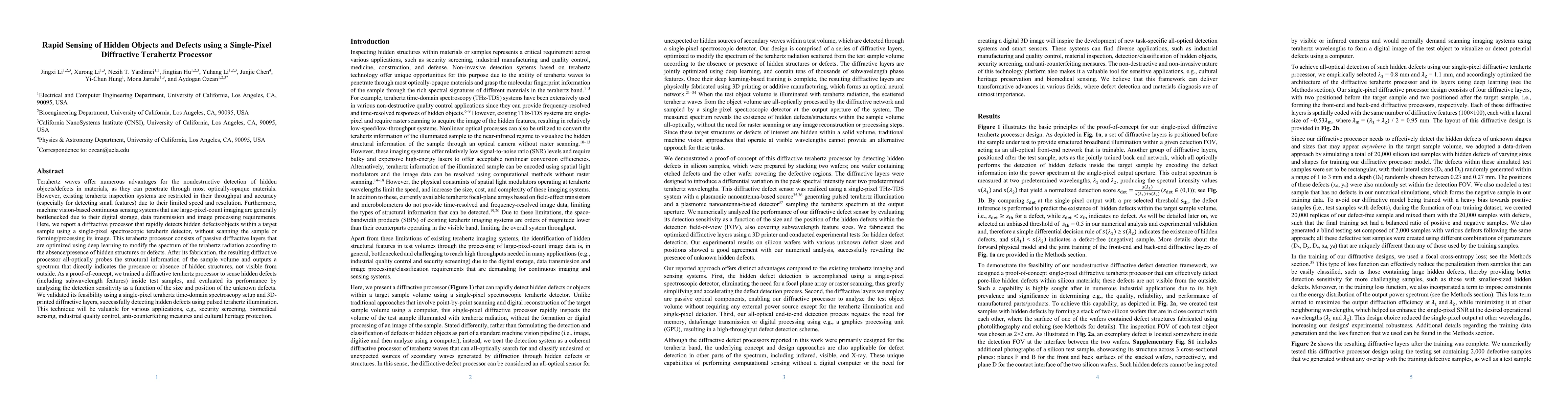 Thumbnail for Rapid Sensing of Hidden Objects and Defects using a Single-Pixel
  Diffractive Terahertz Processor