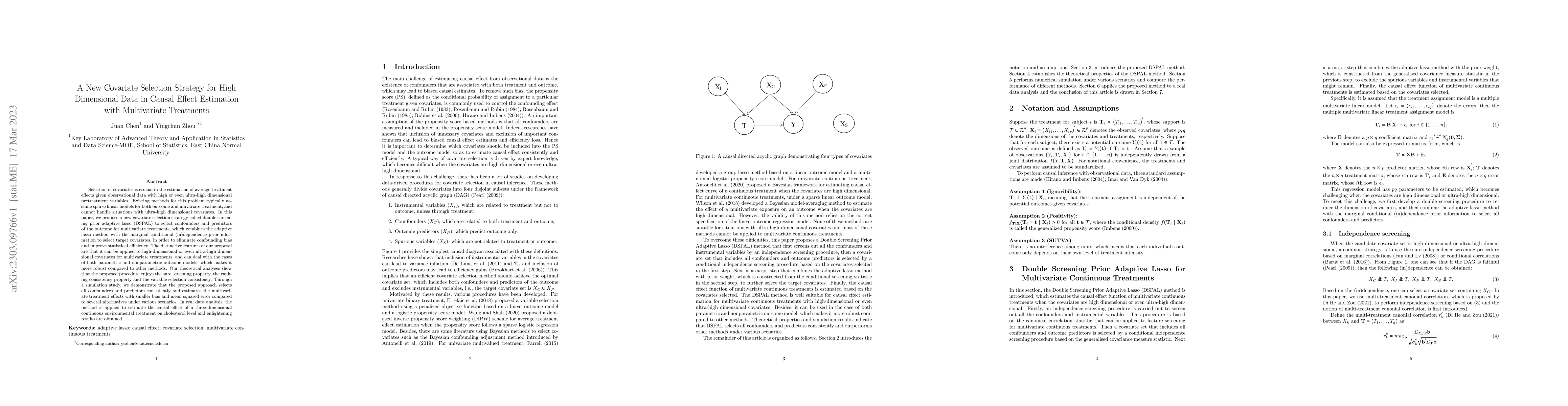 Thumbnail for A New Covariate Selection Strategy for High Dimensional Data in Causal
  Effect Estimation with Multivariate Treatments