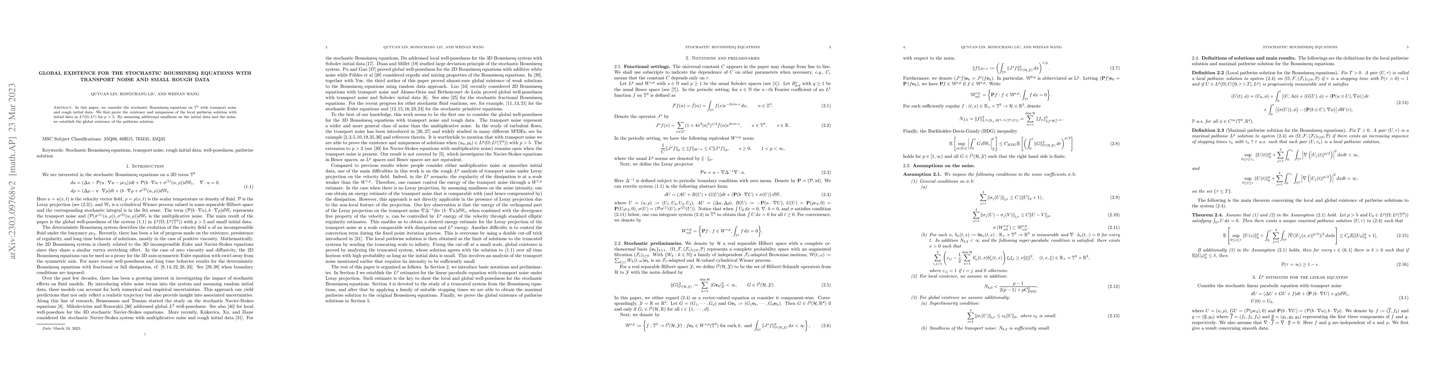 Thumbnail for Global existence for the stochastic Boussinesq equations with transport
  noise and small rough data
