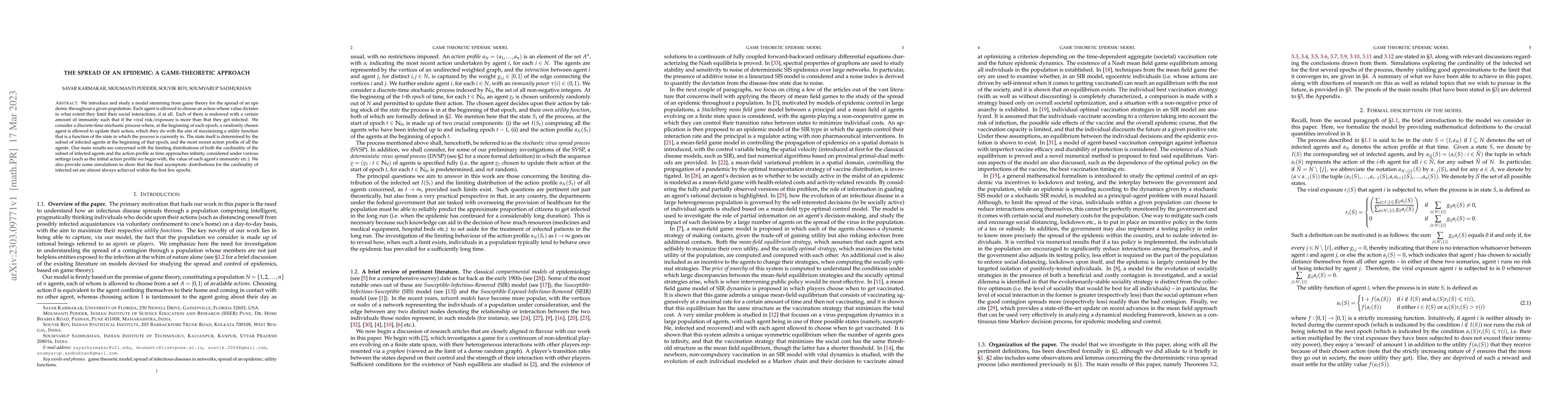 Thumbnail for The spread of an epidemic: a game-theoretic approach