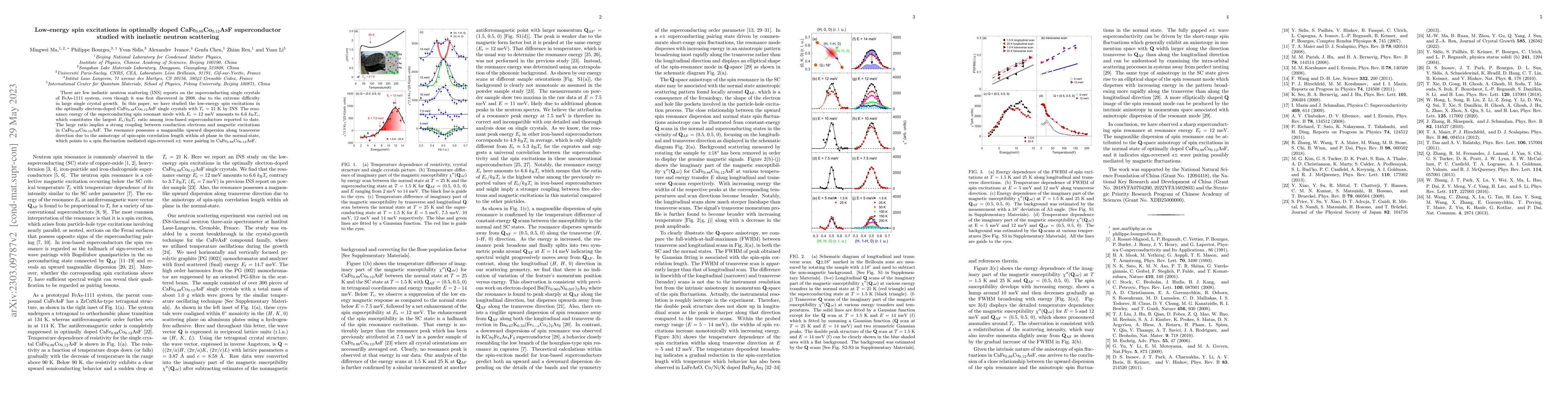 Thumbnail for Low-energy spin excitations in optimally doped
  CaFe$_{0.88}$Co$_{0.12}$AsF superconductor studied with inelastic neutron
  scattering