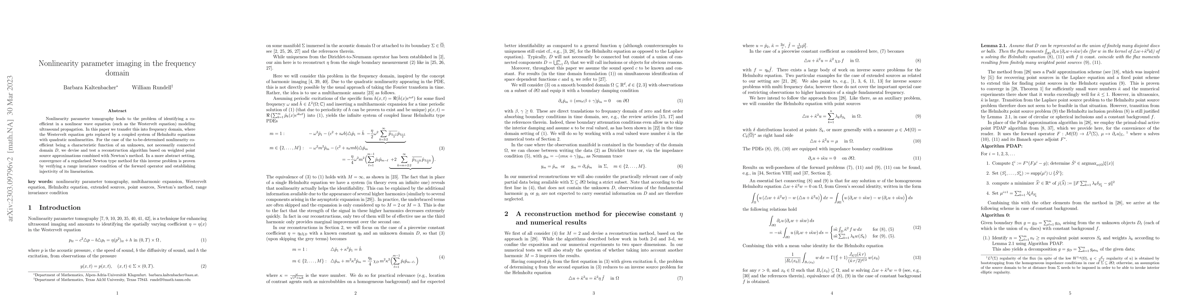 Thumbnail for Nonlinearity parameter imaging in the frequency domain