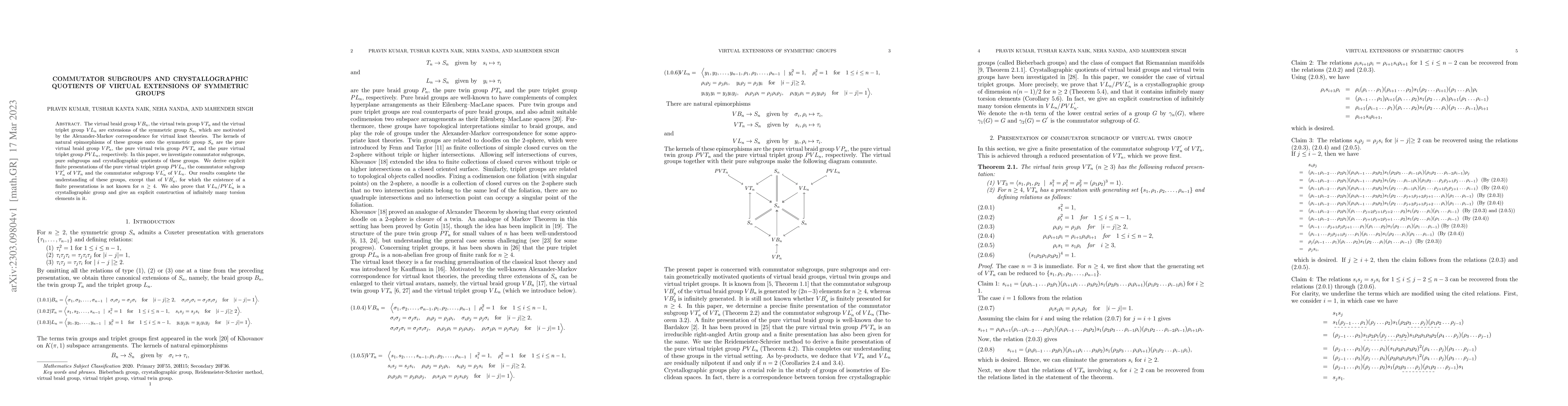Thumbnail for Commutator subgroups and crystallographic quotients of virtual
  extensions of symmetric groups