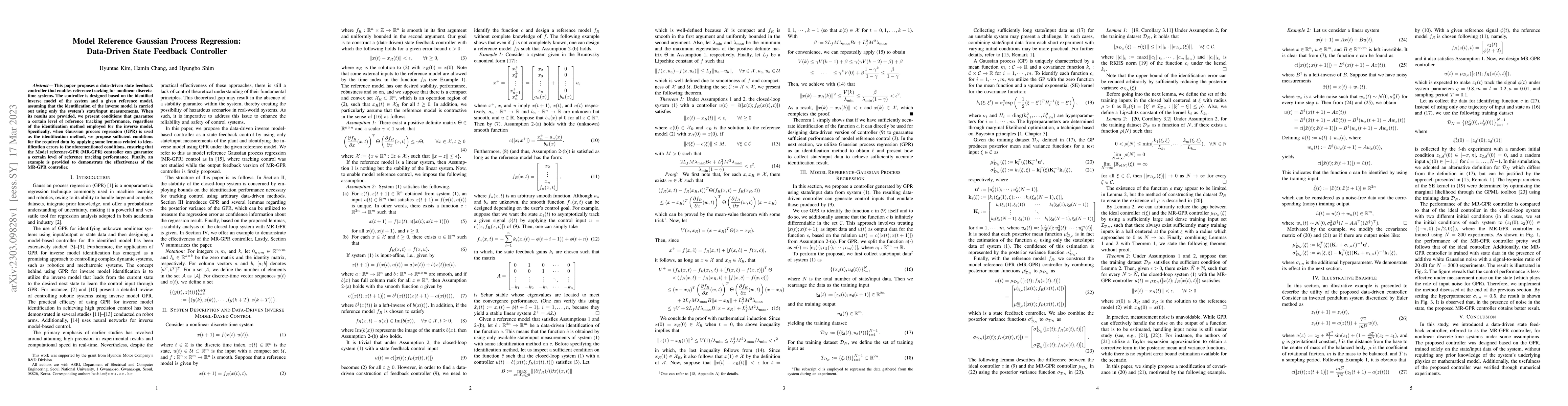 Thumbnail for Model Reference Gaussian Process Regression: Data-Driven State Feedback
  Controller