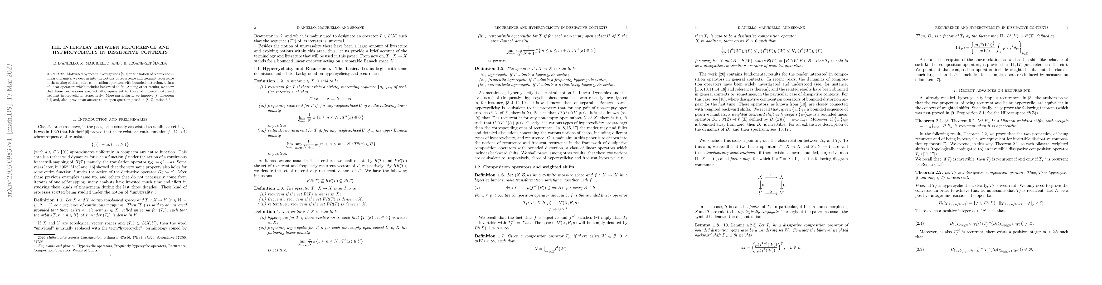 Thumbnail for The interplay between recurrence and hypercyclicity in dissipative
  contexts