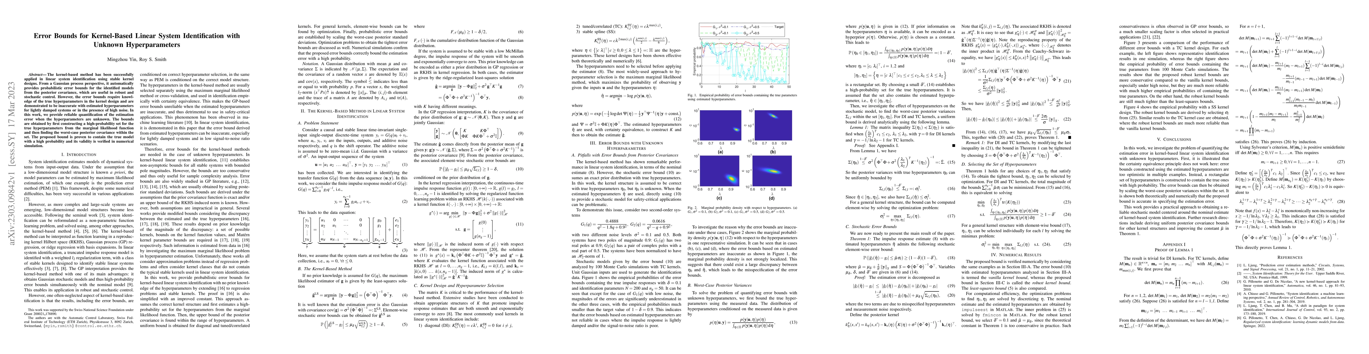 Thumbnail for Error Bounds for Kernel-Based Linear System Identification with Unknown
  Hyperparameters