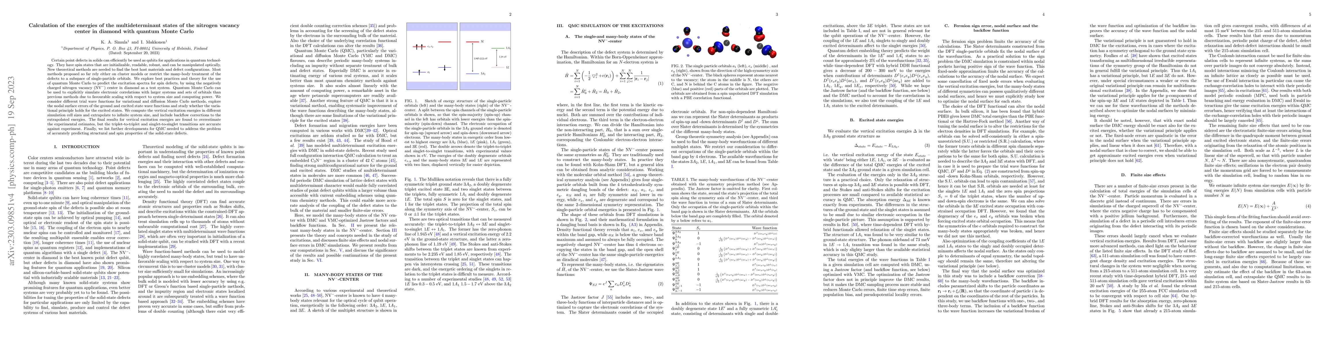 Thumbnail for Calculation of the energies of the multideterminant states of the
  nitrogen vacancy center in diamond with quantum Monte Carlo