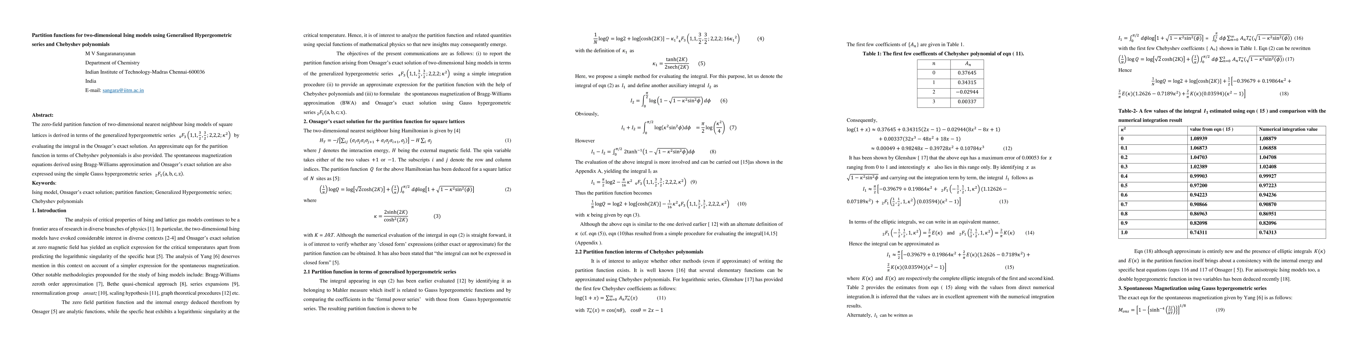 Thumbnail for Partition functions for two-dimensional Ising models using Generalised
  Hypergeometric series and Chebyshev polynomials