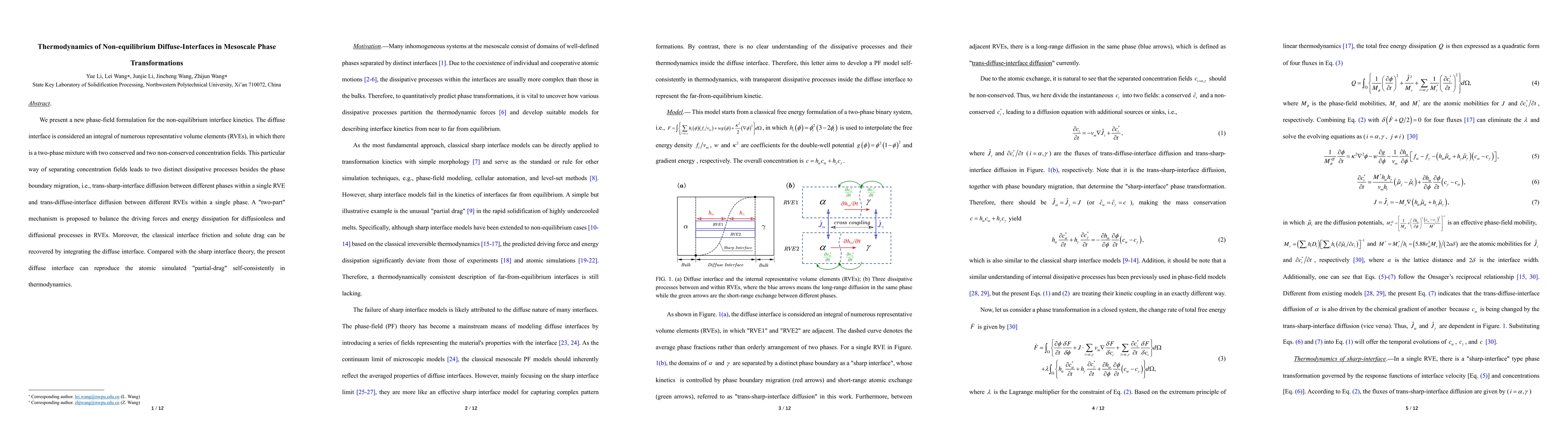 Thumbnail for Thermodynamics of Non-equilibrium Diffuse-Interfaces in Mesoscale Phase
  Transformations