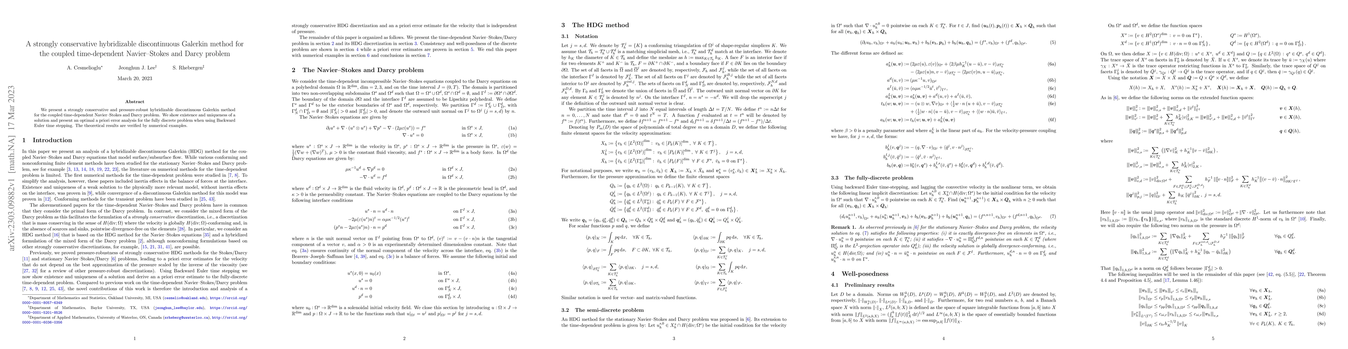 Thumbnail for A strongly conservative hybridizable discontinuous Galerkin method for
  the coupled time-dependent Navier-Stokes and Darcy problem