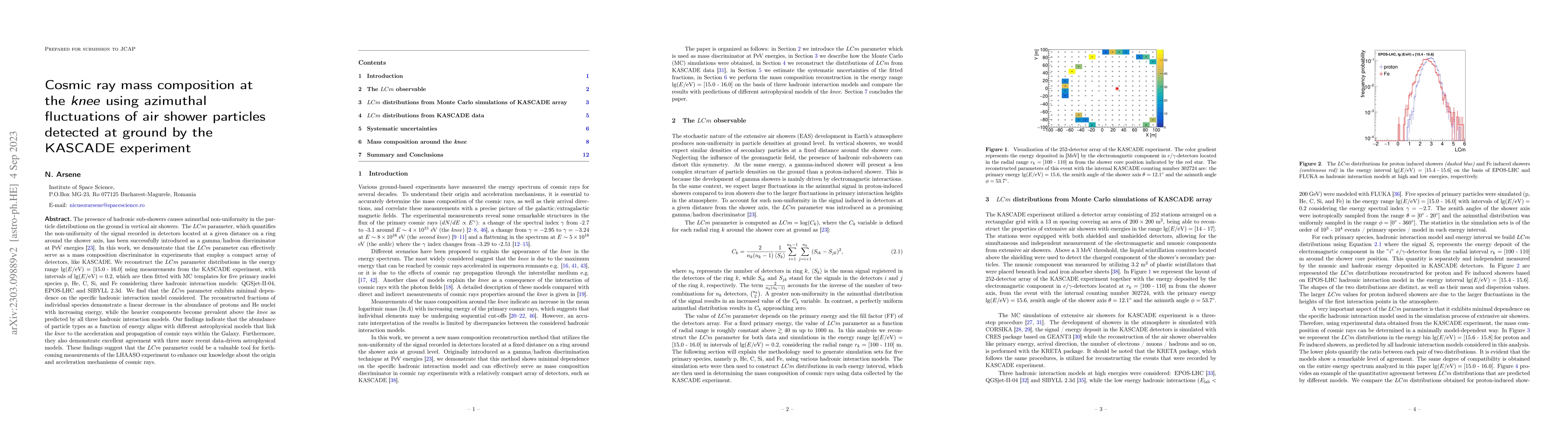 Thumbnail for Cosmic ray mass composition at the knee using azimuthal fluctuations of
  air shower particles detected at ground by the KASCADE experiment