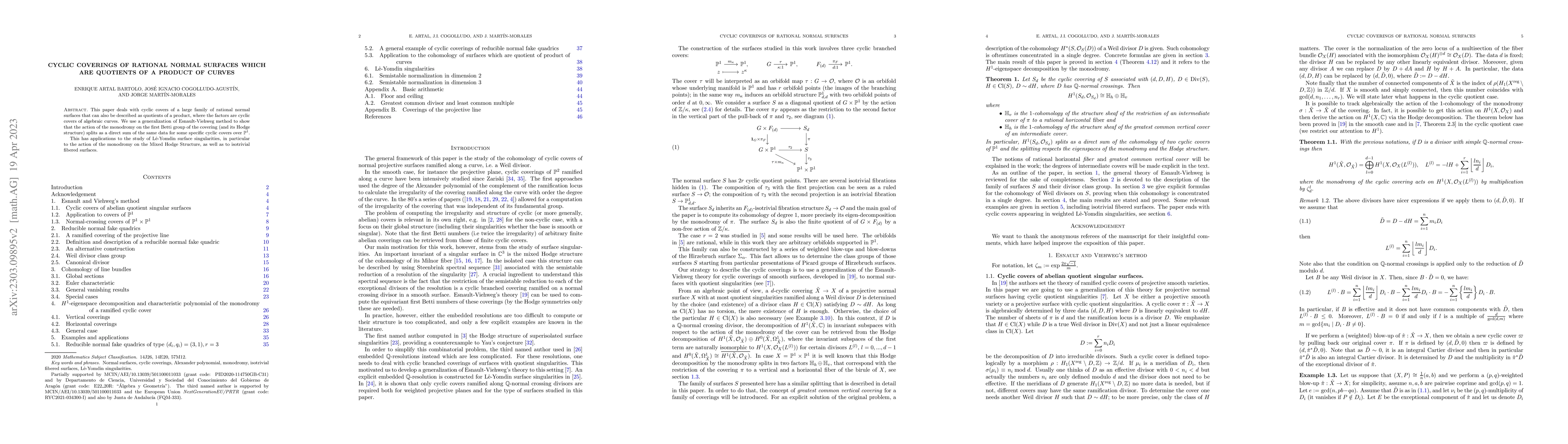 Thumbnail for Cyclic coverings of rational normal surfaces which are quotients of a
  product of curves