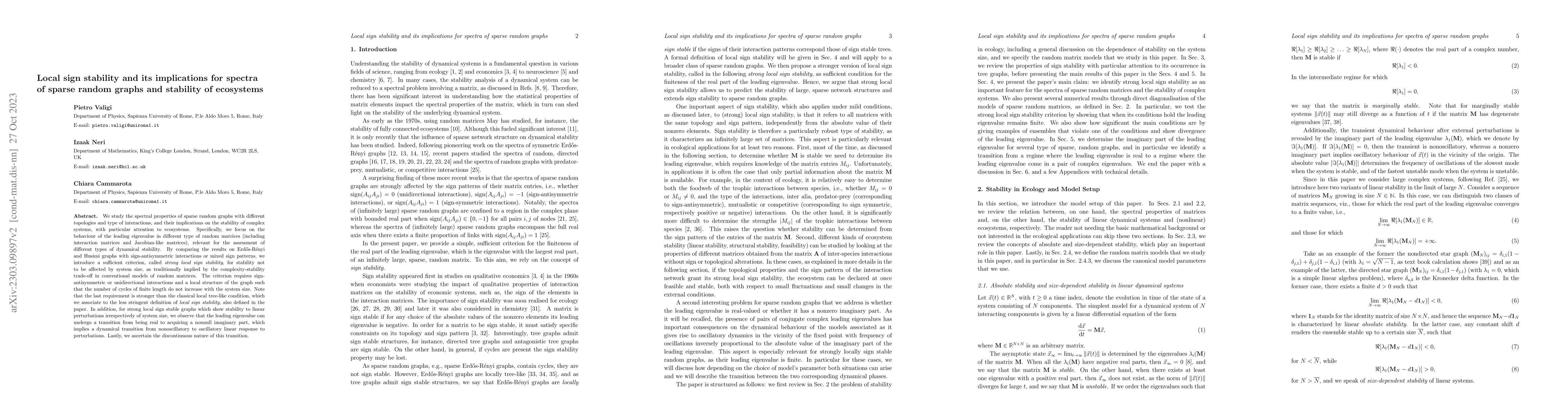 Thumbnail for Local sign stability and its implications for spectra of sparse random
  graphs and stability of ecosystems