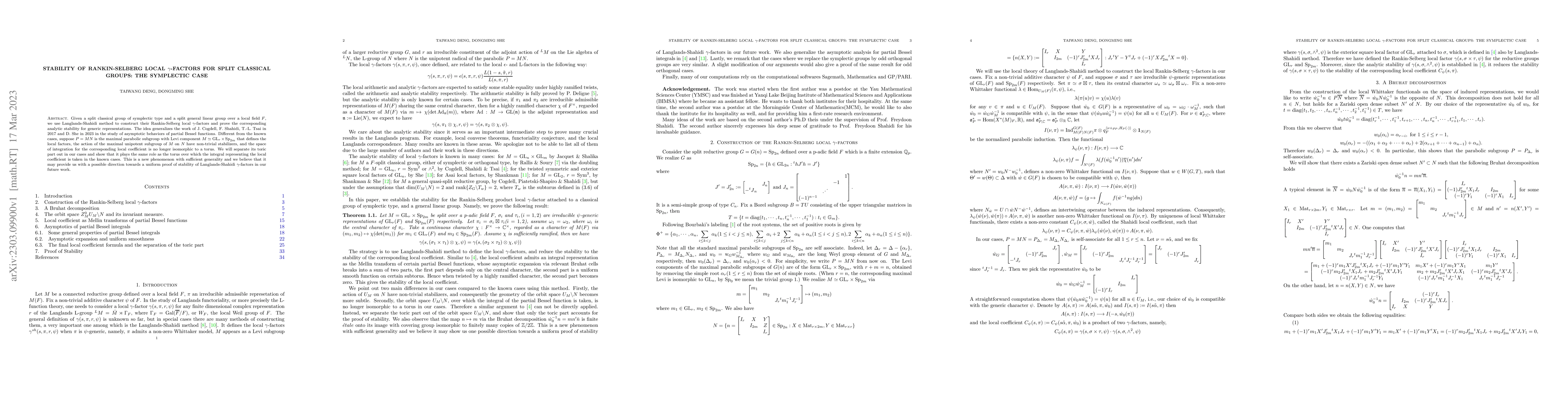 Thumbnail for Stability of Rankin-Selberg local $\gamma$-factors for split classical
  groups: the symplectic case