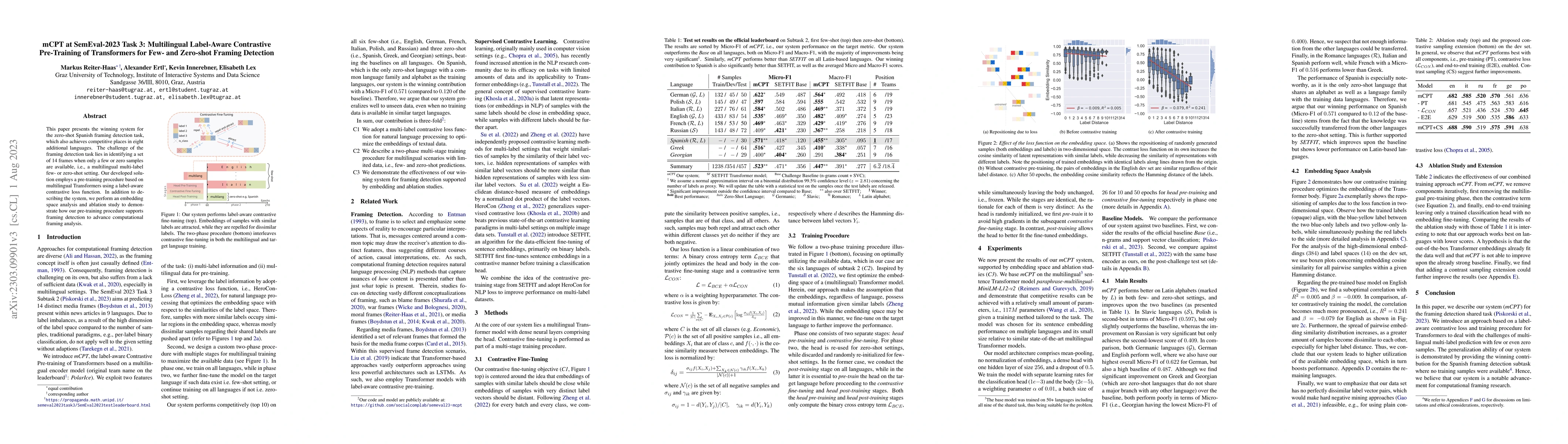 Thumbnail for mCPT at SemEval-2023 Task 3: Multilingual Label-Aware Contrastive
  Pre-Training of Transformers for Few- and Zero-shot Framing Detection