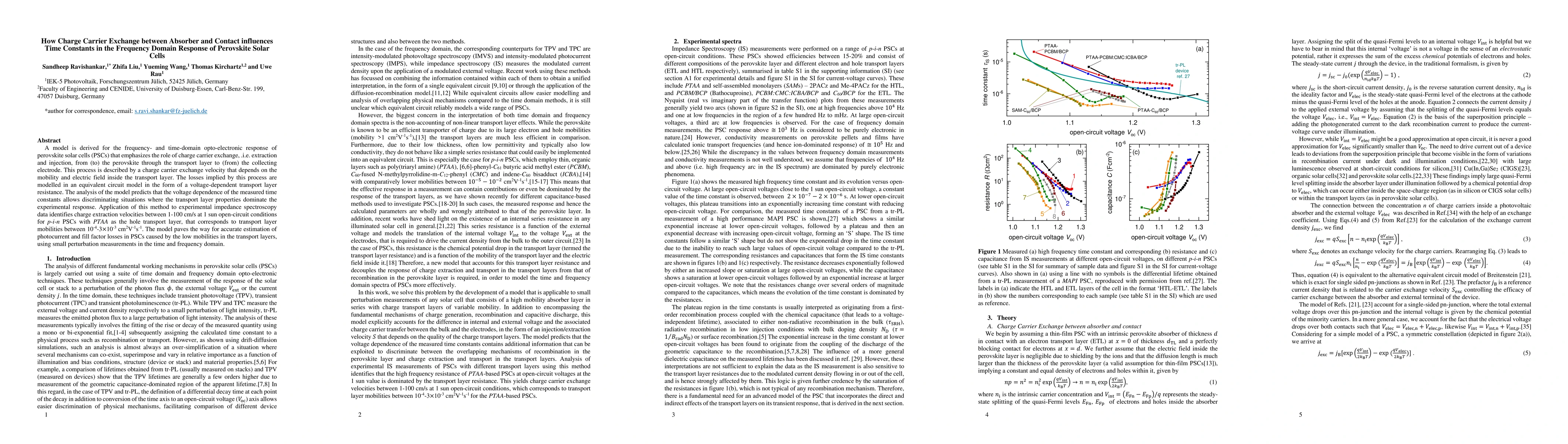 Thumbnail for How Charge Carrier Exchange between Absorber and Contact influences Time
  Constants in the Frequency Domain Response of Perovskite Solar Cells