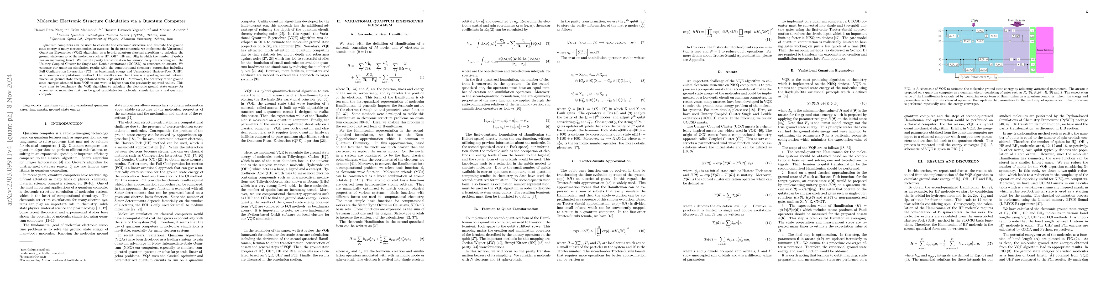Thumbnail for Molecular Electronic Structure Calculation via a Quantum Computer