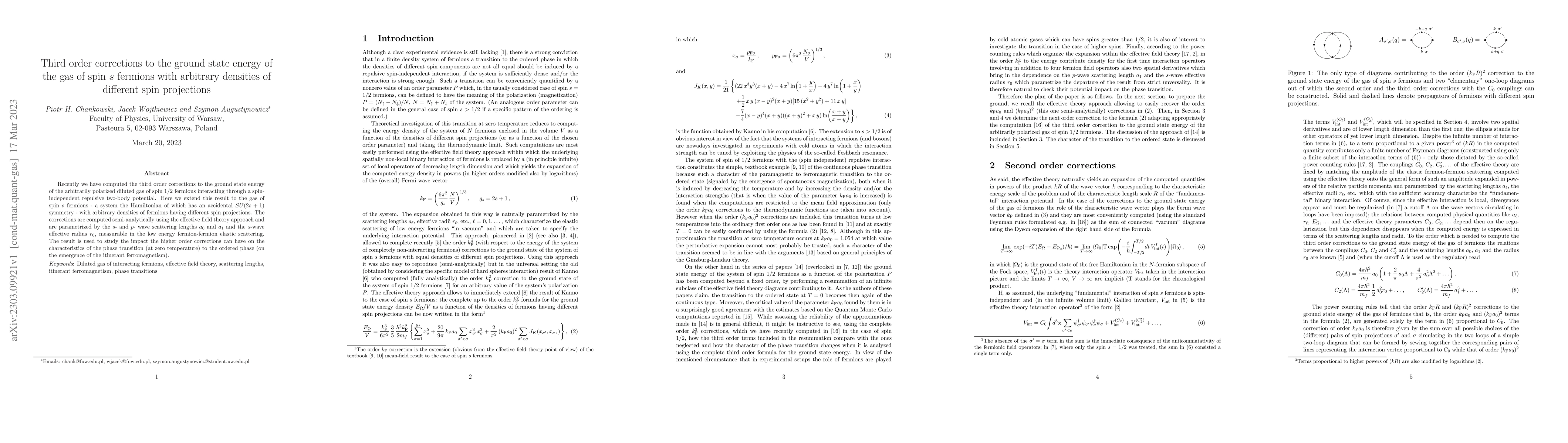 Thumbnail for Third order corrections to the ground state energy of the gas of spin
  $s$ fermions with arbitrary densities of different spin projections