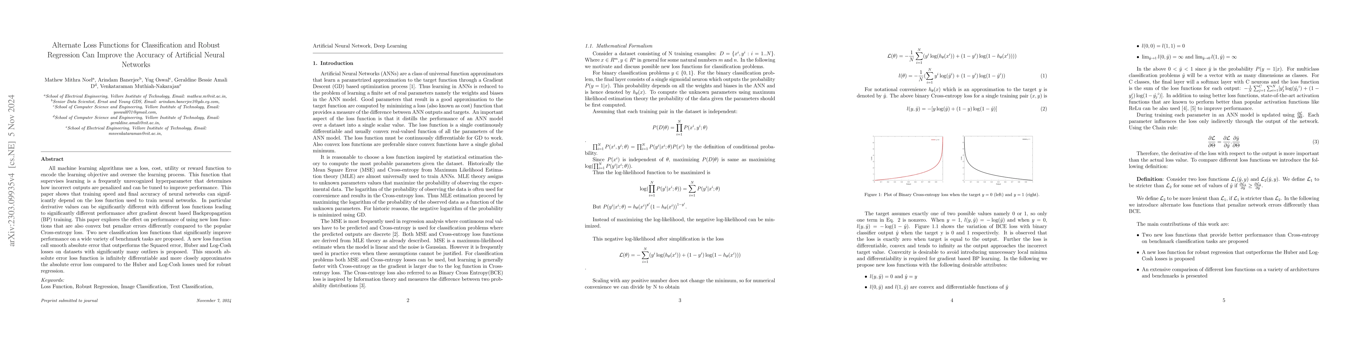 Thumbnail for Alternate Loss Functions for Classification and Robust Regression Can
  Improve the Accuracy of Artificial Neural Networks