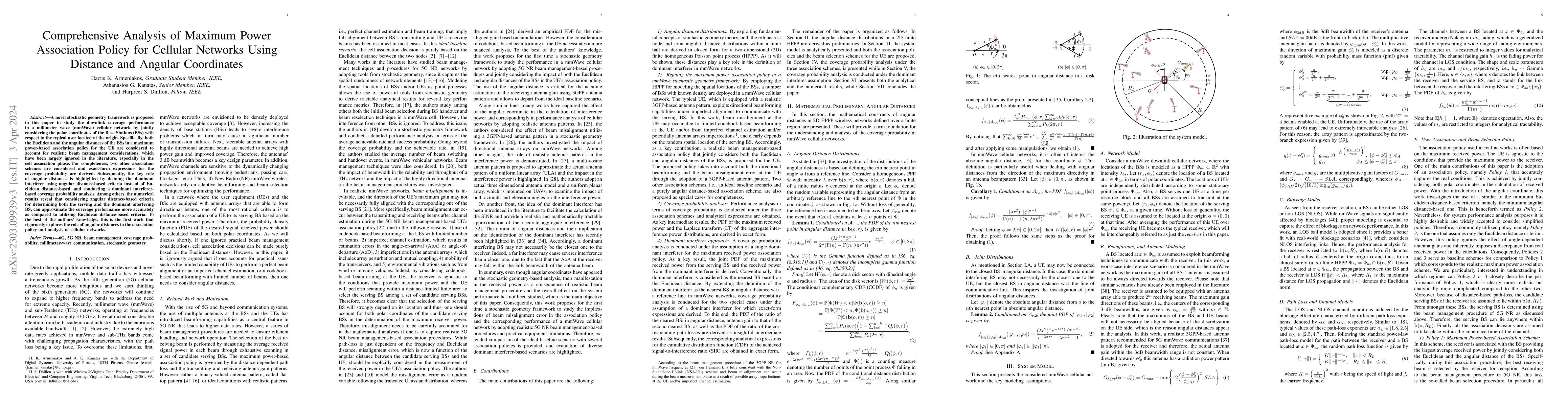 Thumbnail for Comprehensive Analysis of Maximum Power Association Policy for Cellular
  Networks Using Distance and Angular Coordinates
