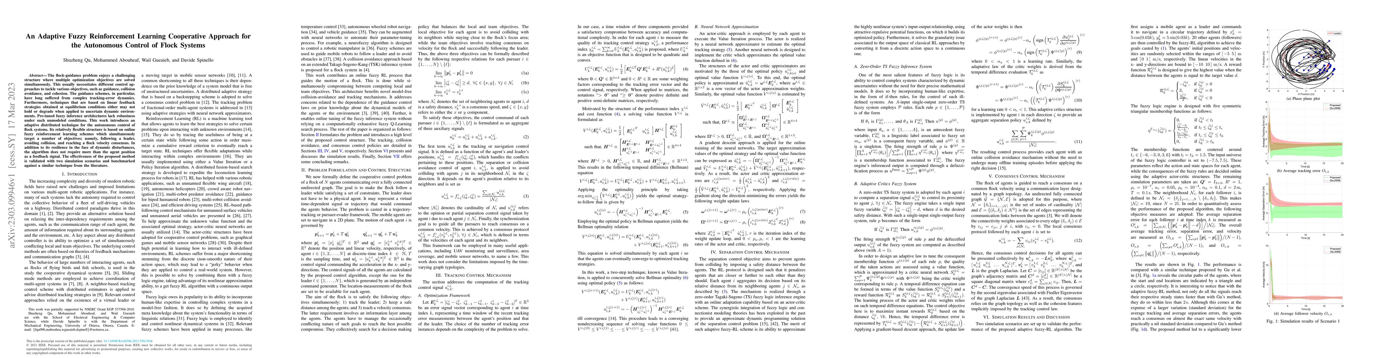 Thumbnail for An Adaptive Fuzzy Reinforcement Learning Cooperative Approach for the
  Autonomous Control of Flock Systems