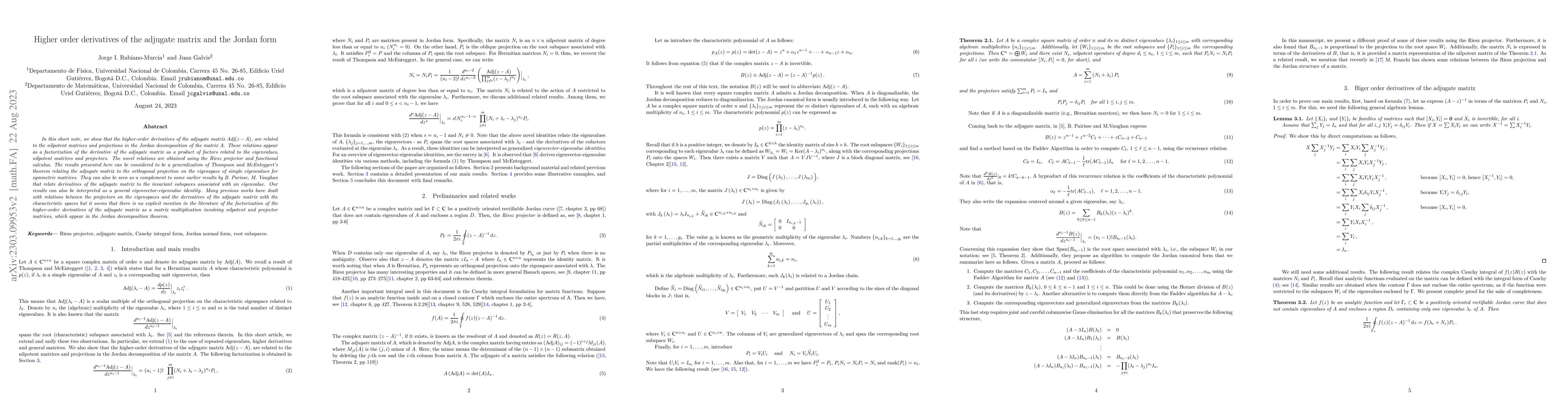 Thumbnail for Higher order derivatives of the adjugate matrix and the Jordan form
