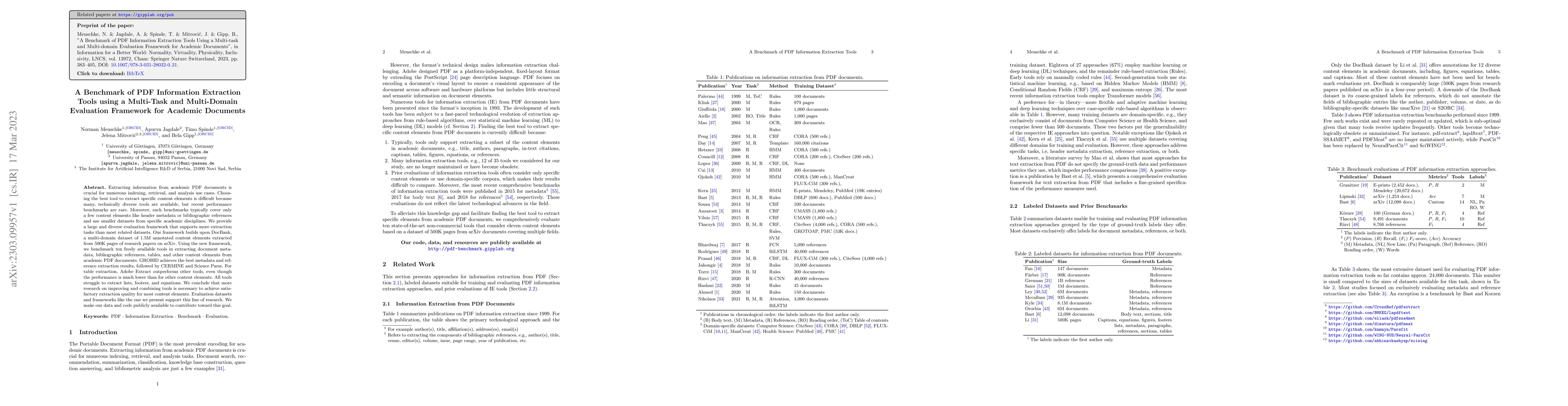Thumbnail for A Benchmark of PDF Information Extraction Tools using a Multi-Task and
  Multi-Domain Evaluation Framework for Academic Documents