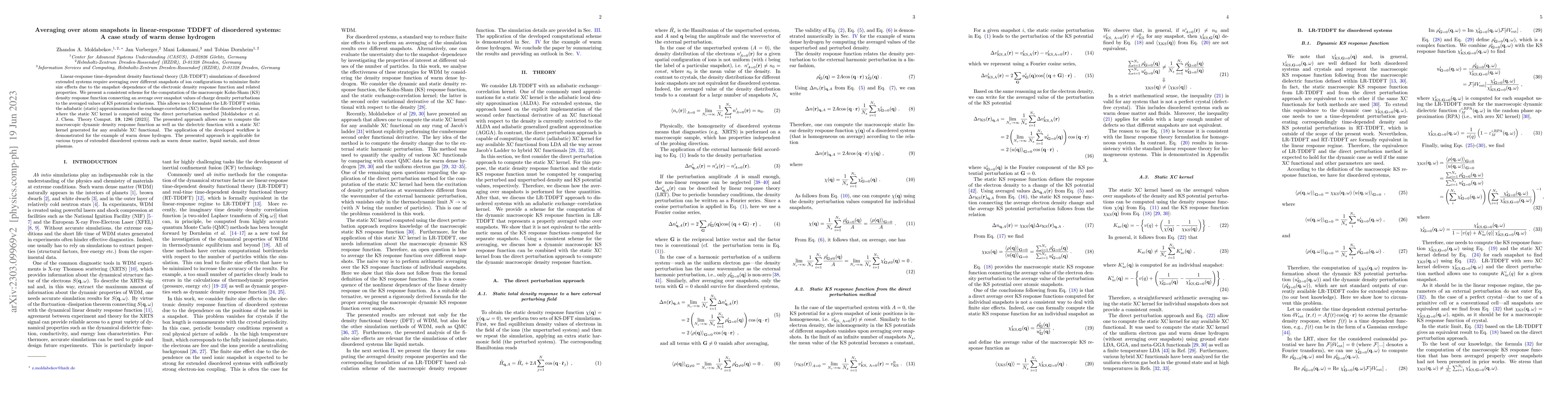 Thumbnail for Averaging over atom snapshots in linear-response TDDFT of disordered
  systems: A case study of warm dense hydrogen