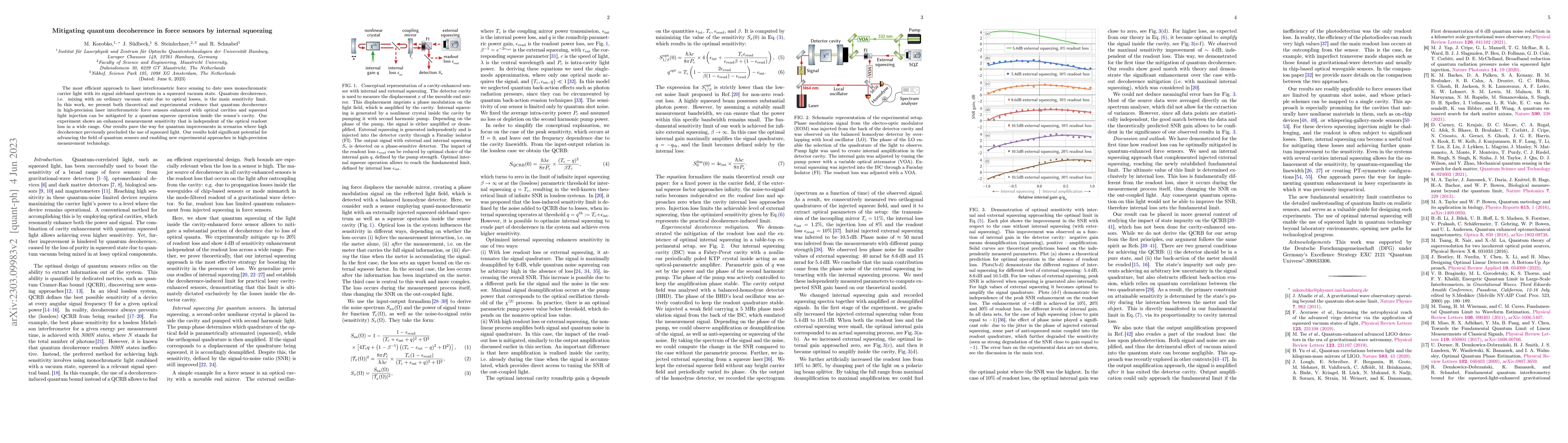 Thumbnail for Mitigating quantum decoherence in force sensors by internal squeezing