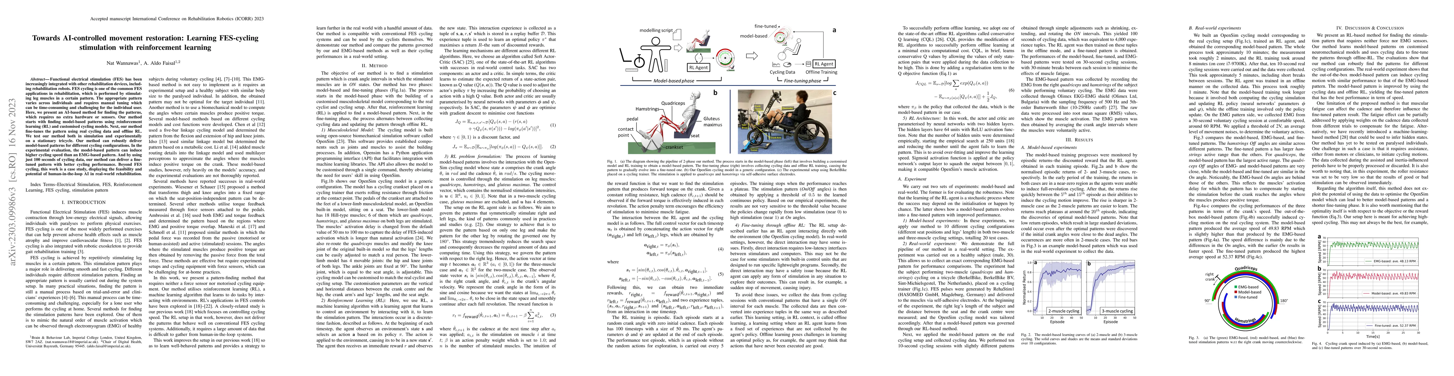 Thumbnail for Towards AI-controlled FES-restoration of movements: Learning cycling
  stimulation pattern with reinforcement learning