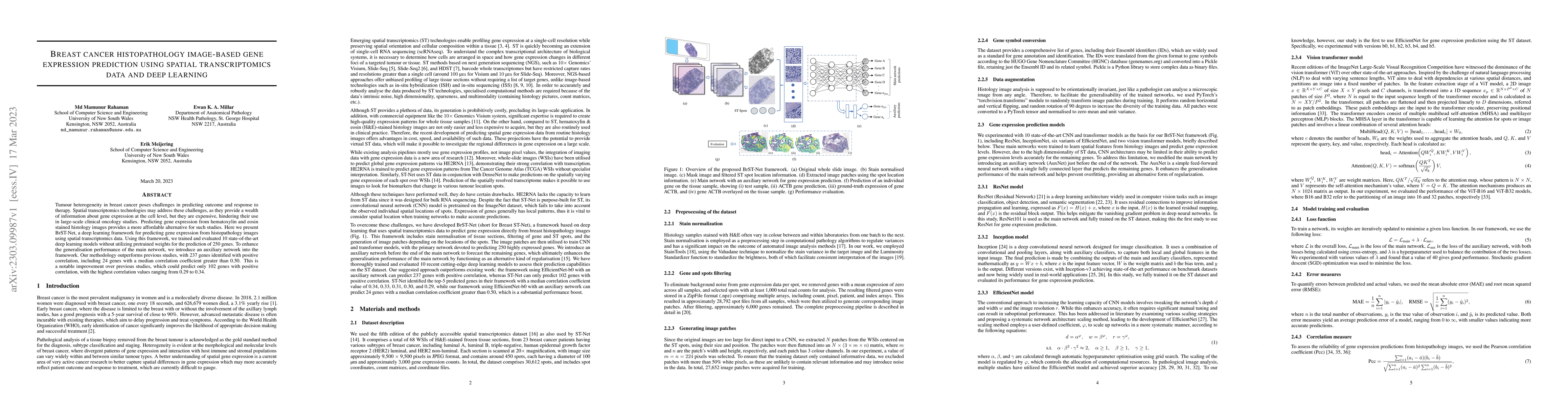 Thumbnail for Breast Cancer Histopathology Image based Gene Expression Prediction
  using Spatial Transcriptomics data and Deep Learning