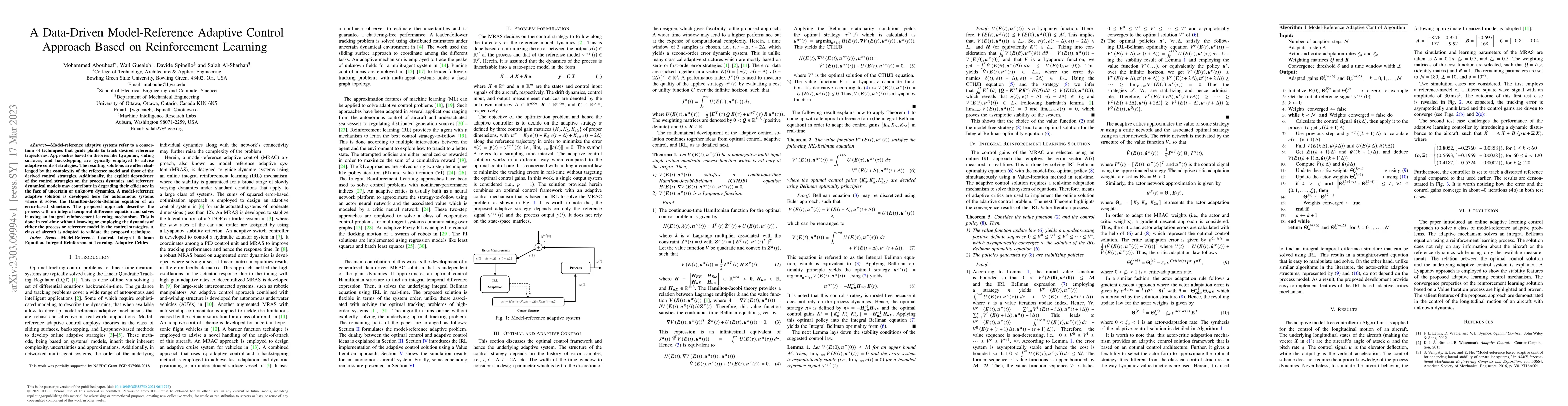 Thumbnail for A Data-Driven Model-Reference Adaptive Control Approach Based on
  Reinforcement Learning